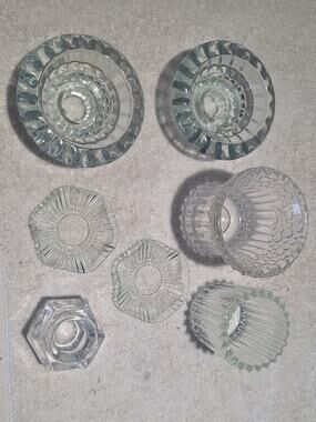 7 Pc Glass Candle Holder Lot FIRNA Indonesia Colonial Candle CCC Votive Dishes
